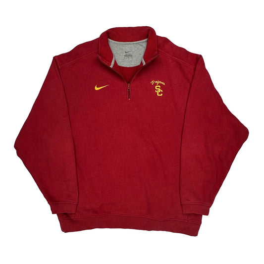 Trojans Nike College 1/4 Zip - Medium Red Cotton Blend
