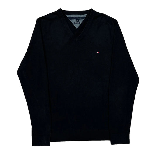 Tommy Hilfiger V-Neck Jumper - XL Black Cashmere Blend