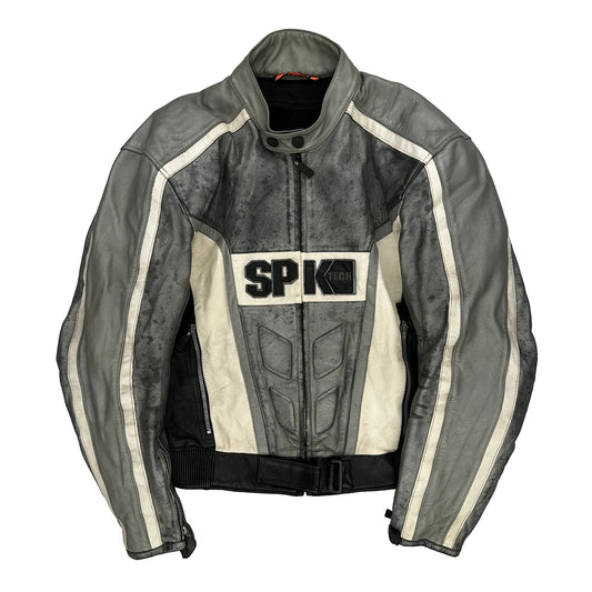 Vintage Spk Tech Spyke Motorcycle Leather Jacket - 2XL Grey Leather