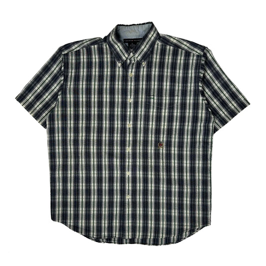 Vintage Tommy Hilfiger Checked Short Sleeve Shirt - Large Navy Cotton