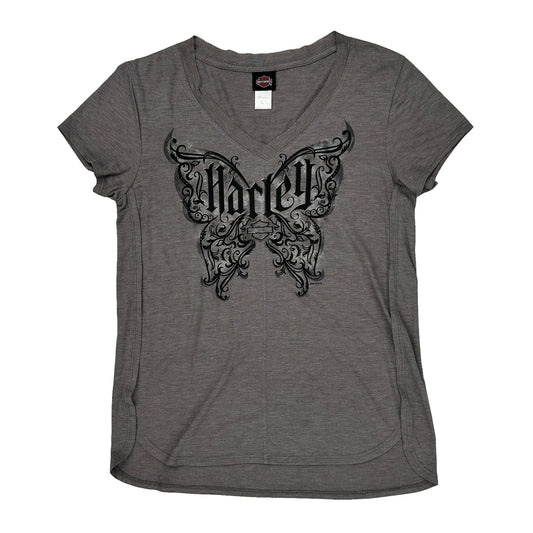 Vintage Harley Davidson Graphic T-Shirt - Large Gray Cotton