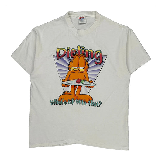 Garfield Hanes Cartoon T-Shirt - Large White Cotton