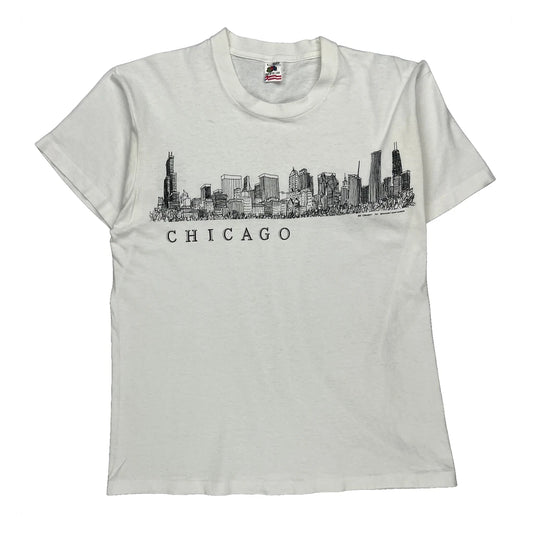 Chicago Skyline Fruit Of The Loom Graphic T-Shirt - Large White Cotton