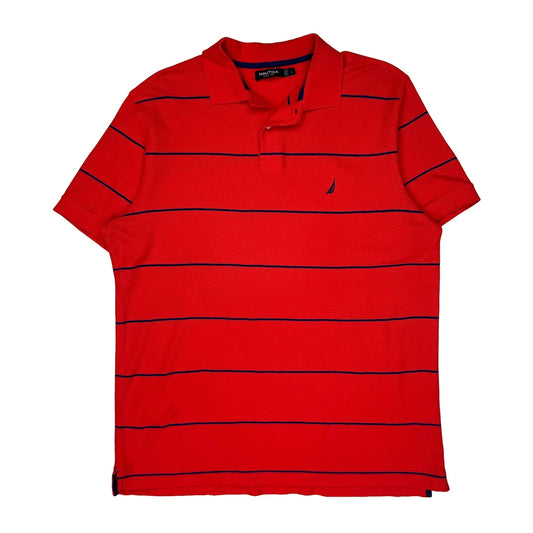 Nautica Striped Polo Shirt - Large Red Cotton