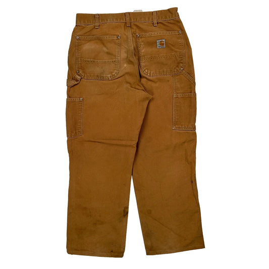 Made In USA Carhartt B01 Brn Double Knee Carpenter Trousers - 30W 28L Brown Cotton