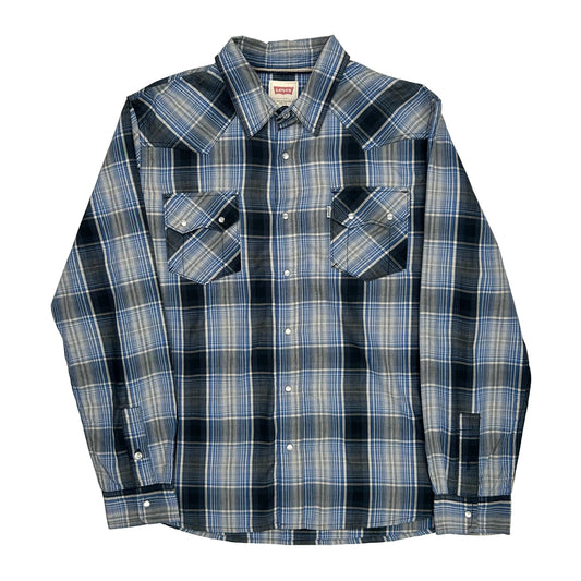 Levis Checked Flannel Shirt - Large Grey Cotton