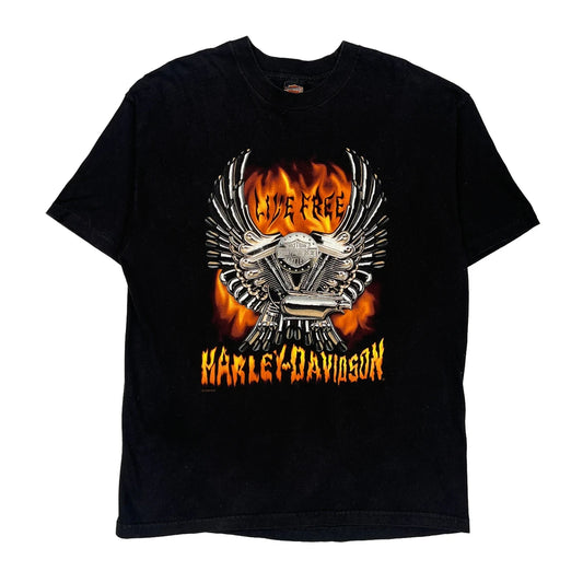 Live Free Harley Davidson Graphic T-Shirt - XL Black Cotton