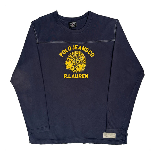 Vintage Native American Ralph Lauren Graphic Long Sleeve T-Shirt - Large Navy Cotton