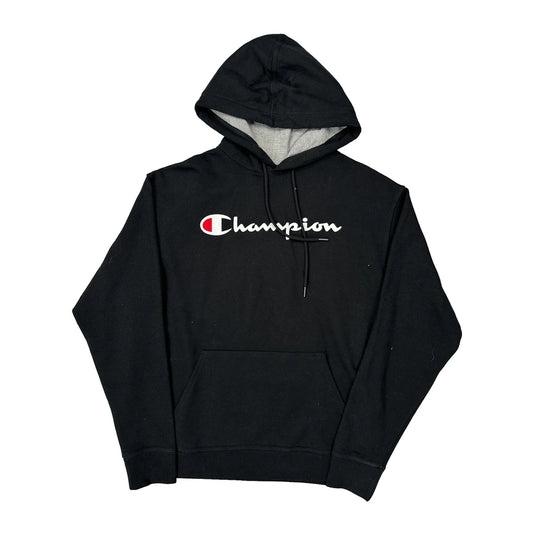 Champion Spellout Hoodie - Large Black Cotton