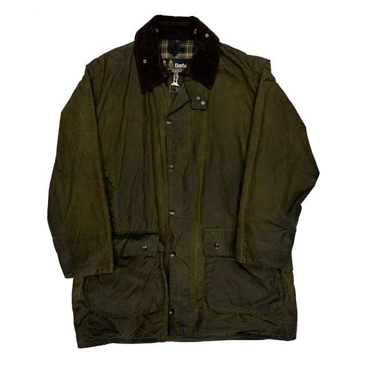 80S Barbour Checked Lining Wax Jacket - Large Green Cotton