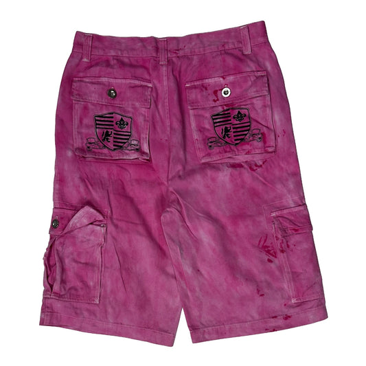 Russo Tie-Dye Cargo Shorts - 32W UK 14 Pink Cotton