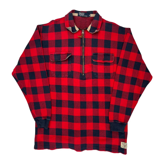Vintage Polo By Ralph Lauren Checked 1/4 Zip - Medium Red Cotton