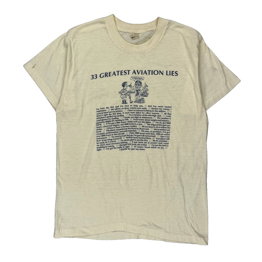 33 Greatest Aviation Lies Anvil T-Shirt - Large Cream Cotton Blend