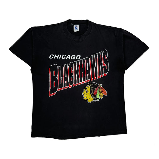 Made In USA, Chicago Blackhawks Logo 7 Nhl T-Shirt - XL Black Cotton