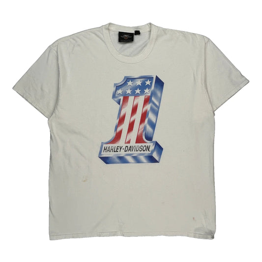 Patriotic Design Harley Davidson Graphic T-Shirt - XL White Cotton