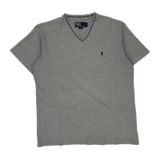 Polo By Ralph Lauren V-Neck T-Shirt - Large Grey Cotton