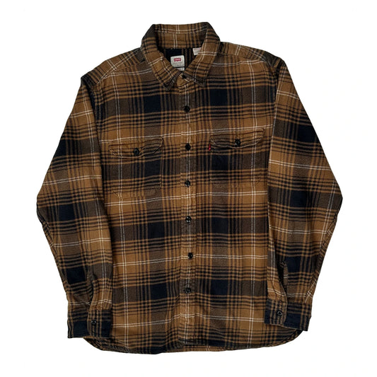 Levis Checked Flannel Shirt - Large Brown Cotton