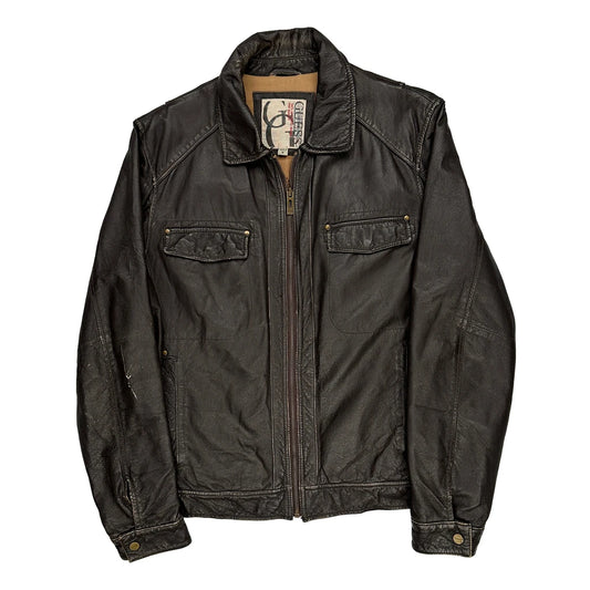 Guess Leather Jacket - Medium Black Leather