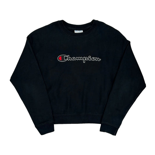 Reverse Weave Champion Spellout Sweatshirt - Large Black Cotton