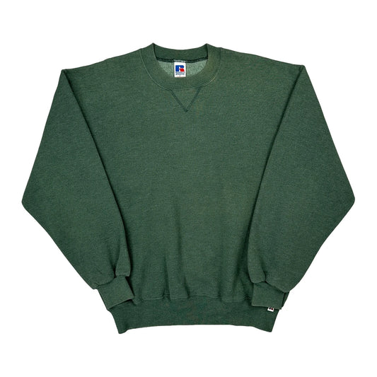 Russell Athletic Sweatshirt - Large Green Cotton Blend