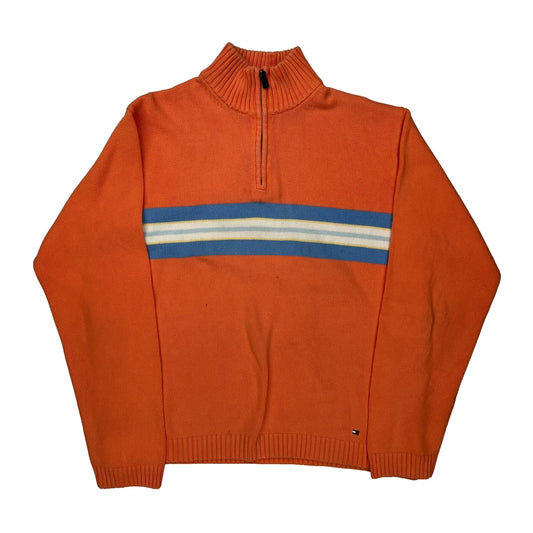 Tommy Hilfiger Striped 1/4 Zip - Large Blue Cotton