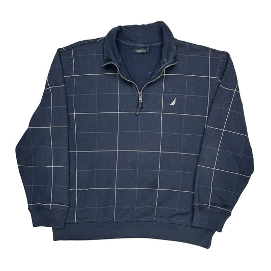 Nautica Checked 1/4 Zip - 2XL Blue Cotton