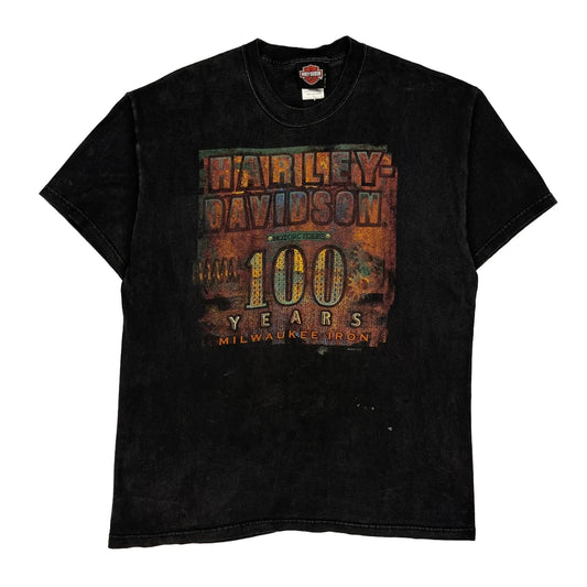 Milwaukee Iron Harley Davidson Graphic T-Shirt - Large Black Cotton