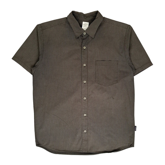 Vintage Patagonia Striped Short Sleeve Shirt - Medium Khaki Cotton Blend