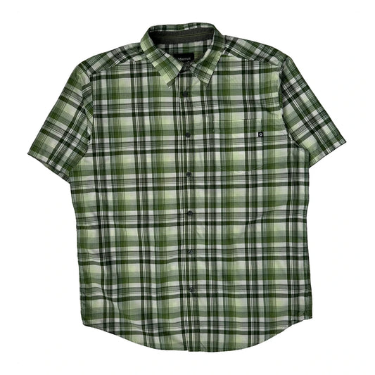 Vintage Marmot Checked Short Sleeve Shirt - Large Green Polyester Blend