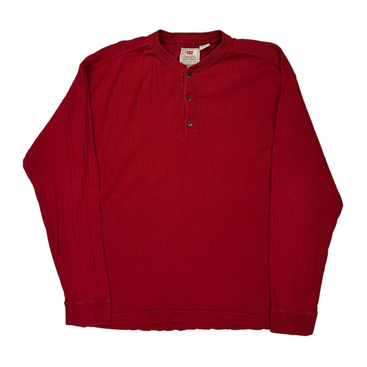 Levis Blank Henley Long Sleeve T-Shirt - Large Red Cotton