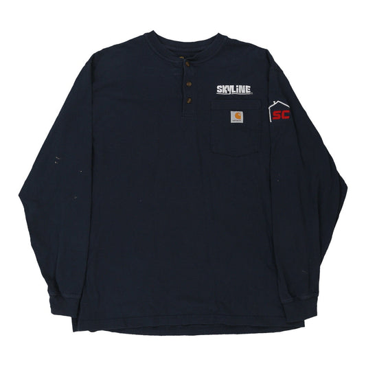 Vintage navy Carhartt Long Sleeve T-Shirt - mens large