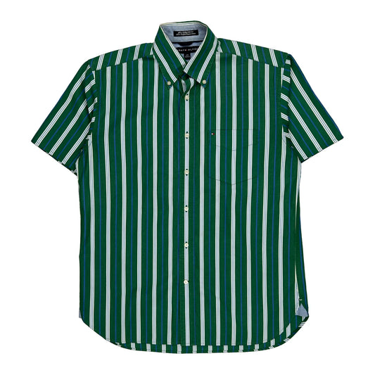 Tommy Hilfiger Striped Short Sleeve Shirt - Small Green Cotton