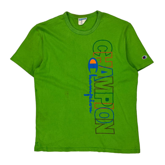 Champion Spellout Champion Graphic T-Shirt - Large Green Cotton