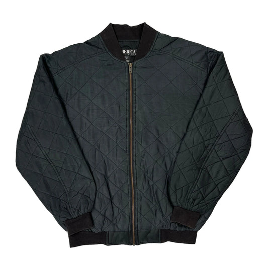 90S Silk Perry Ellis Quilted Varsity Jacket - Small Black Silk