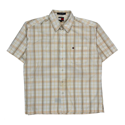 Tommy Hilfiger Checked Short Sleeve Shirt - Large Yellow Cotton