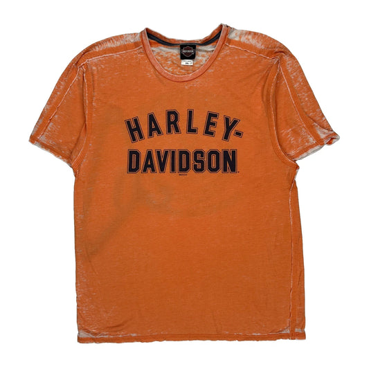 Harley Davidson Spellout T-Shirt - 2XL Orange Cotton