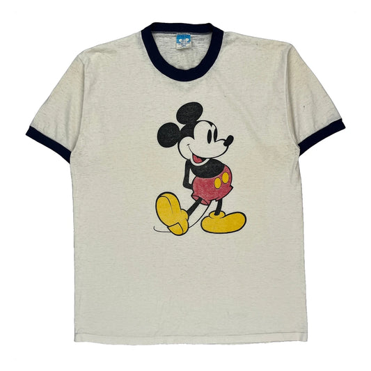 Mickey Mouse Single Stitch Disney Cartoon T-Shirt - Large Black Cotton