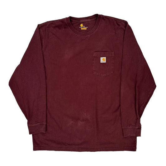 Carhartt Long Sleeve T-Shirt - XL Burgundy Cotton