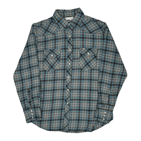 Wrangler Checked Flannel Shirt - Large Grey Cotton