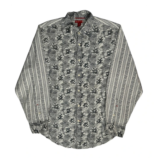 Guess Floral Patterned Shirt - Medium Grey Cotton