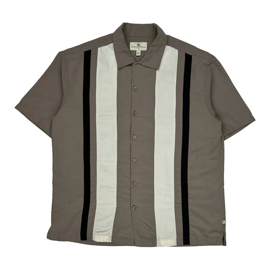 Island Shores Striped Hawaiian Shirt - XL Brown Polyester
