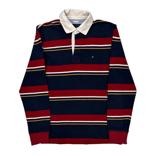 Tommy Hilfiger Striped Rugby Shirt - Small Navy Cotton