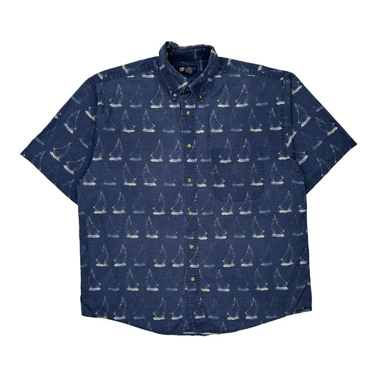 Faded Glory Short Sleeve Shirt - Large Blue Cotton