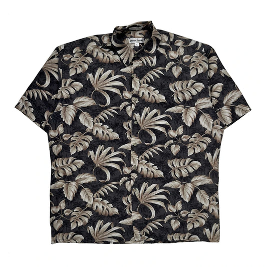 Pierre Cardin Floral Hawaiian Shirt - Large Black Cotton