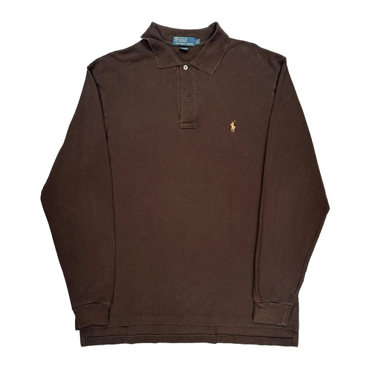 Polo By Ralph Lauren Tall Long Sleeve Polo Shirt - Large Brown Cotton