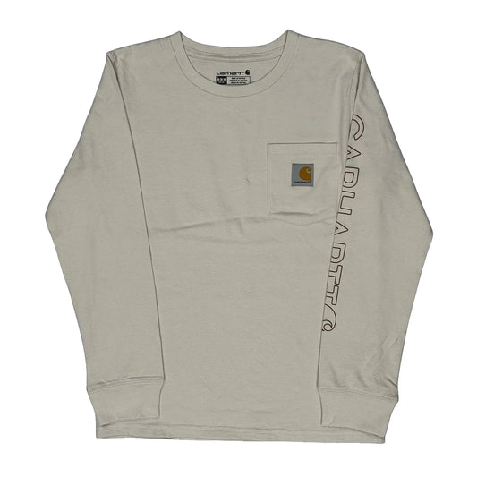 Age 10-12 Carhartt Long Sleeve T-Shirt - Medium Cream Cotton
