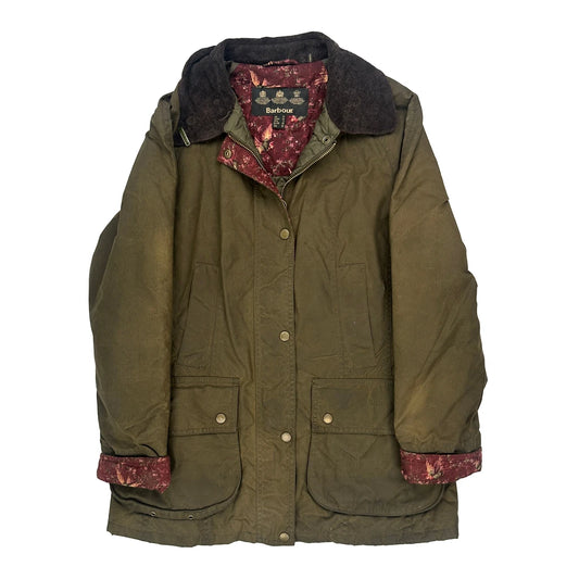 Barbour Floral Wax Jacket - Small Burgundy Cotton