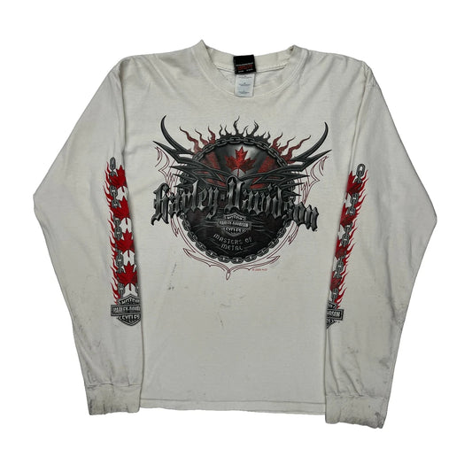 Trev Deeley Harley Davidson Graphic Long Sleeve T-Shirt - Large White Cotton