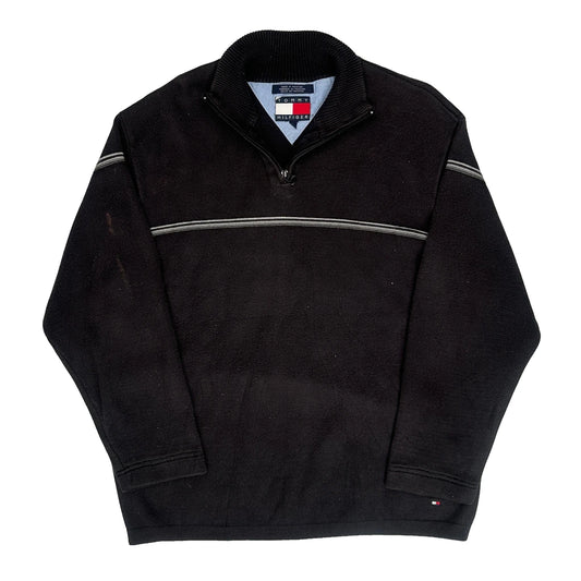 Tommy Hilfiger Striped 1/4 Zip - Large Black Knitted