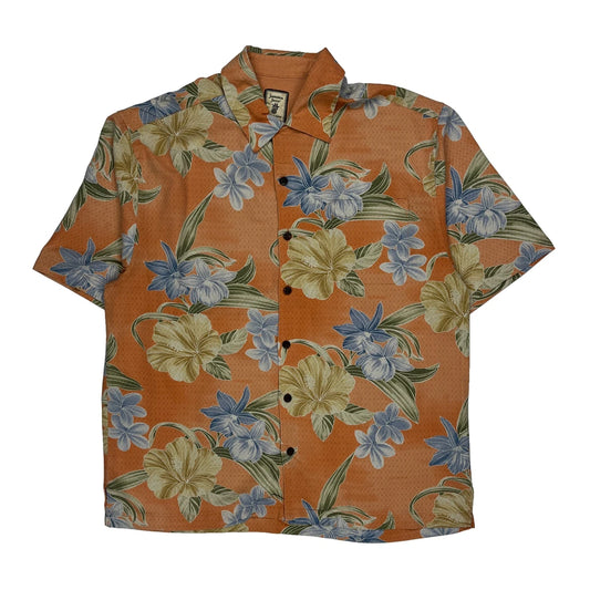 Jamaica Jaxx Floral Hawaiian Shirt - Large Orange Silk